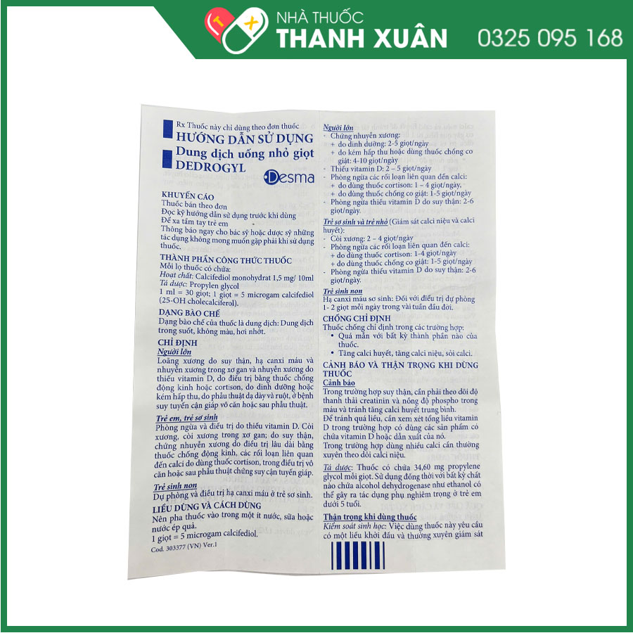 DEDROGYL 15mg/100ml bổ sung Vitamin D chống còi xương, điều trị hạ canxi máu
